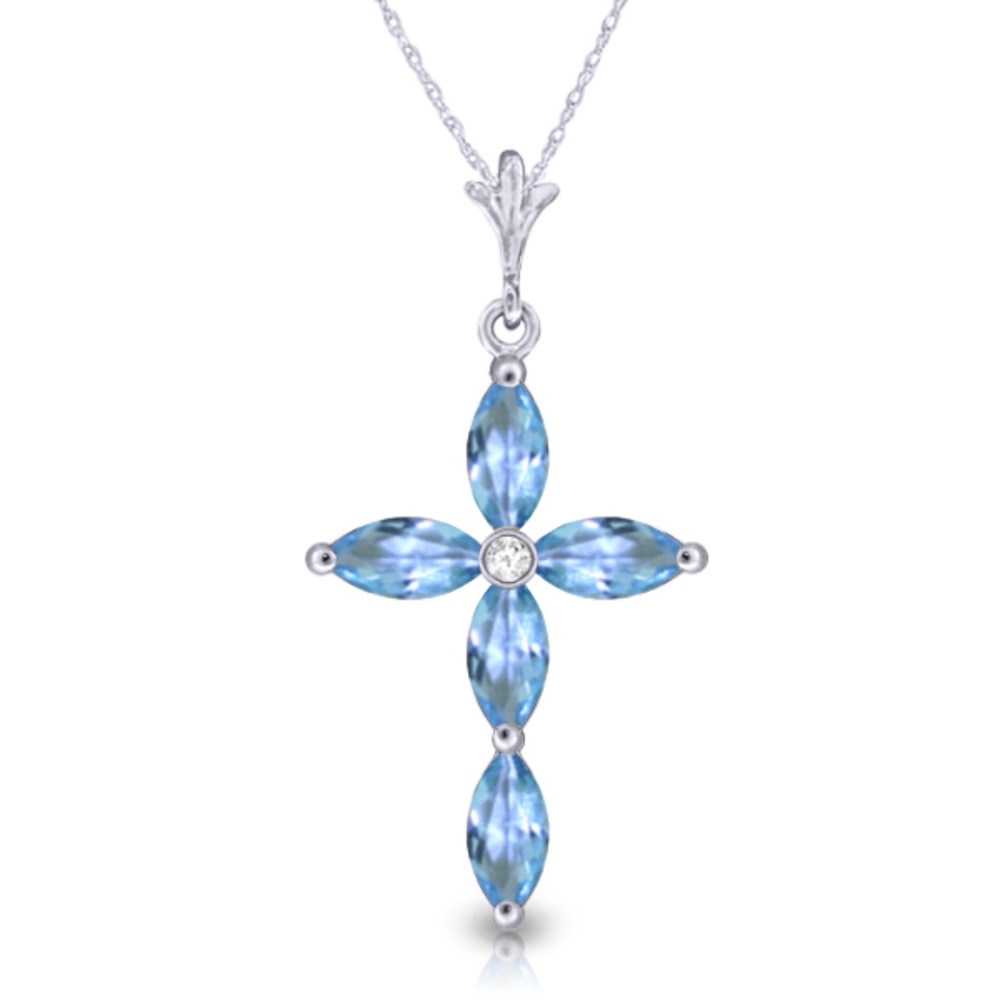 NECKLACE WITH NATURAL DIAMOND & BLUE TOPAZ - Picture 1 of 6